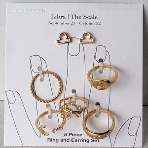 Libra Zodiac 5 Piece Ring and Earring Set